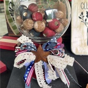 Patriotic Decorative Glass Jar with Ribbon